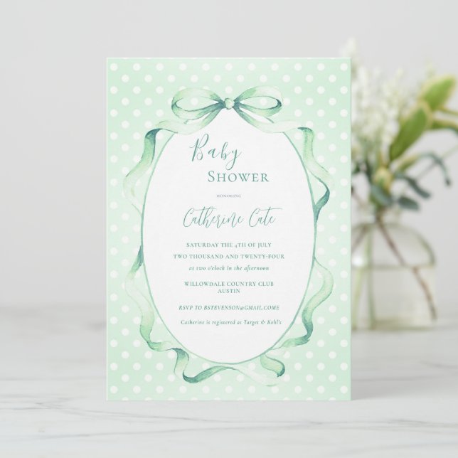 Convite Green Floral Whimsical Baby Shower  (Em pé/Frente)