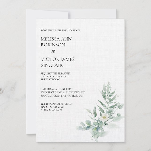 Convite Green Foliage Wedding Invitation (Frente)