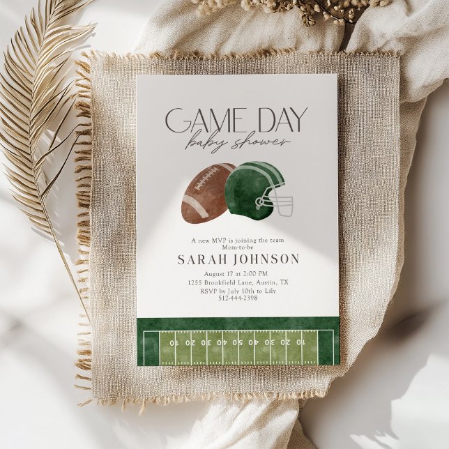 Convite Green Football Game Day Baby Shower Invitation  (Criador carregado)