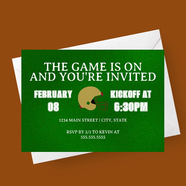 Convite Green Football Game Night Invitation (The Game is On Modern Football Watch Party Invitation)