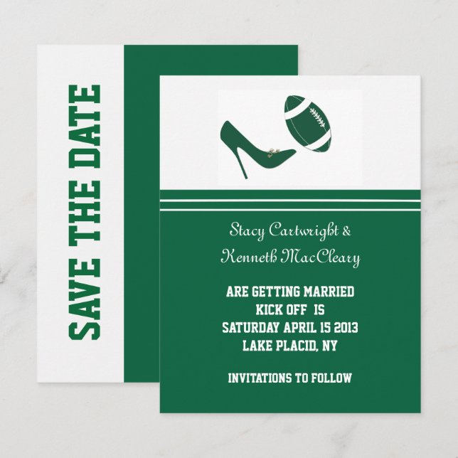 Convite Green Football Save The Date Announcement  (Frente/Verso)