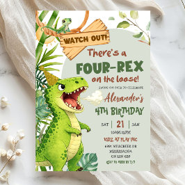 Convite Green Four Rex On The Loose Fourth Birthday
