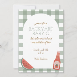 Convite Green Gingham Baby-Q Baby Shower Invitation