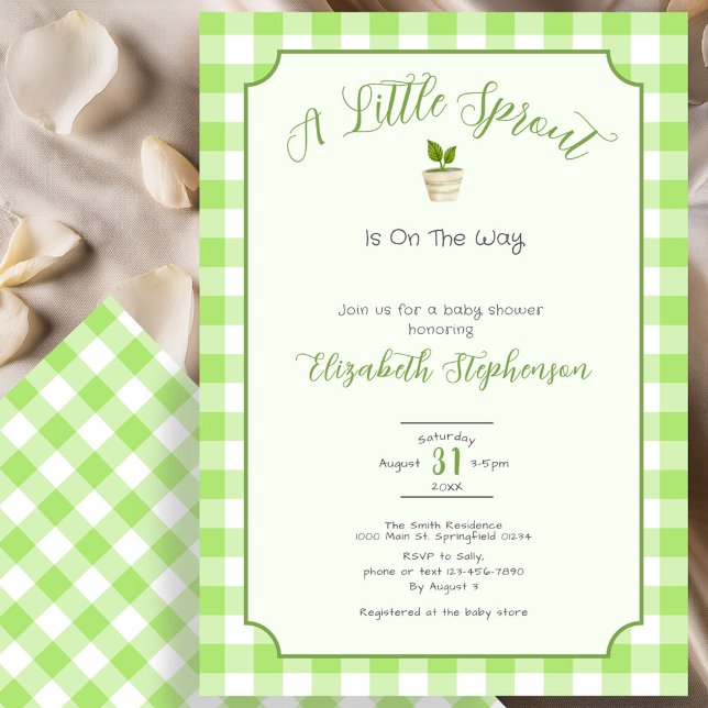Convite Green Gingham Little Sprout Baby Shower (Criador carregado)