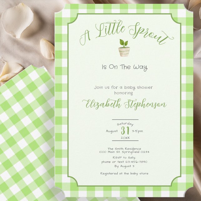 Convite Green Gingham Little Sprout Baby Shower (Criador carregado)