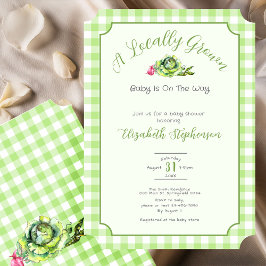 Convite Green Gingham Locally Grown Baby Shower
