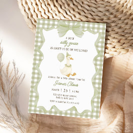 Convite Green Gingham Silly Goose Baby Shower Invitation