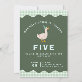 Convite Green Gingham Silly Goose Birthday