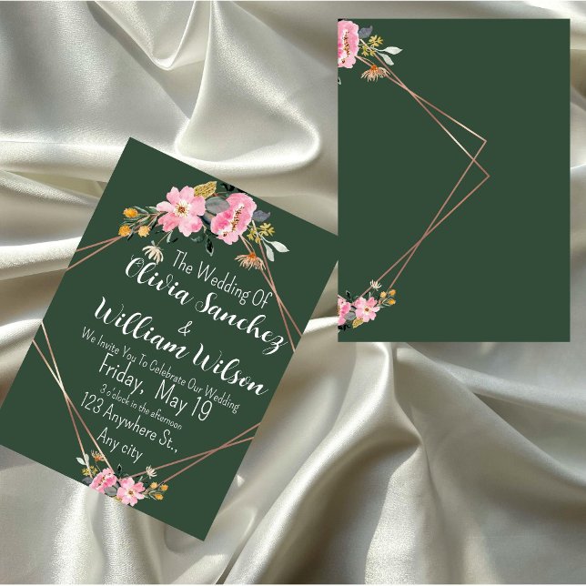 Convite Green Gold Blush Pink Country Wedding  (Criador carregado)