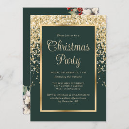 Convite Green Gold Confetti Botanical Christmas Party