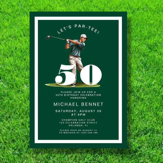 Convite Green Golf 50th Birthday Invitation (Green Golf 50th Birthday Invitation)
