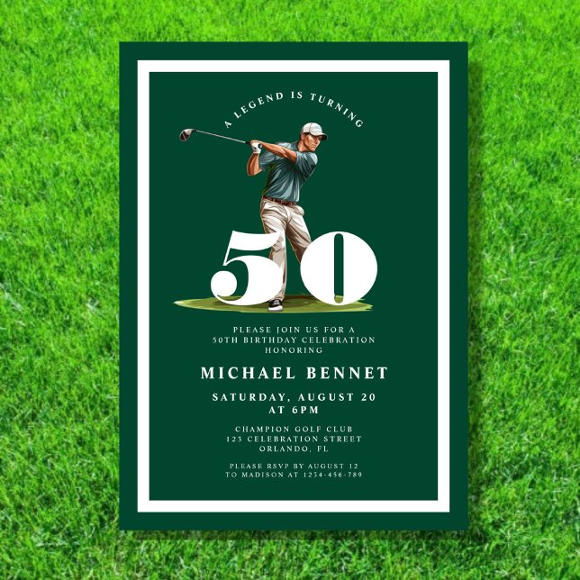 Convite Green Golf 50th Birthday Invitation (Green Golf 50th Birthday Invitation)