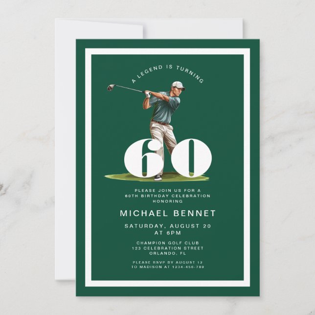 Convite Green Golf 60th Birthday Invitation (Frente)
