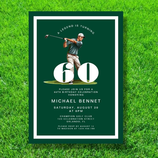 Convite Green Golf 60th Birthday Invitation (Green Golf 60th Birthday Invitation)