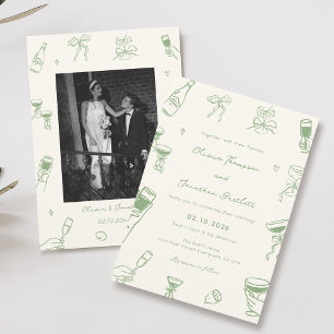 Convite Green Hand Drawn Quirky Wedding