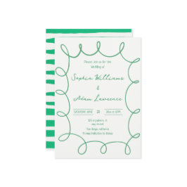 Convite Green Hand Written Pinstripe Whimsical Wedding