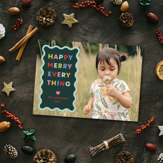 Convite Green Happy Merry Wavy Christmas Photo Card (Criador carregado)