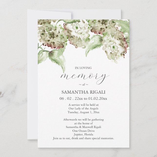 Convite Green Hydrangea Celebration of Life Invitations (Frente)