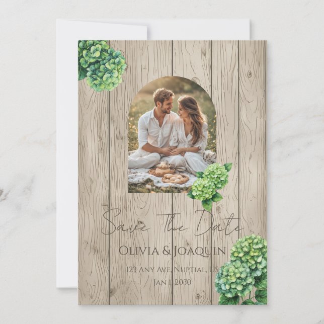 Convite Green Hydrangea Wedding Invitation (Frente)