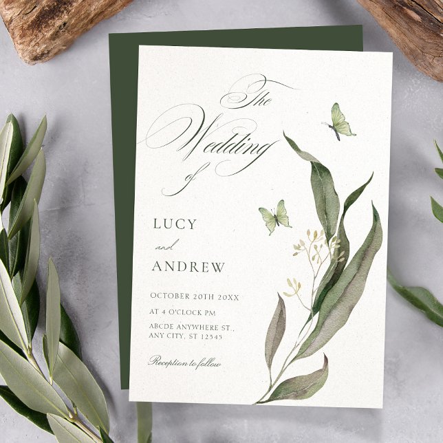 Convite Green leaf Aesthetic elegant wedding (Criador carregado)