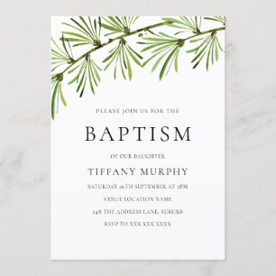 Convite Green Leaf Modern Baptism Cristo ou menina