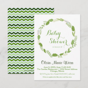 Convite Green Leaf Wreath Chevron - Chá de fraldas 3x5 Co