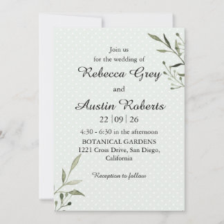 Convite Green Leaves Modern  Minimalist Greenery Wedding