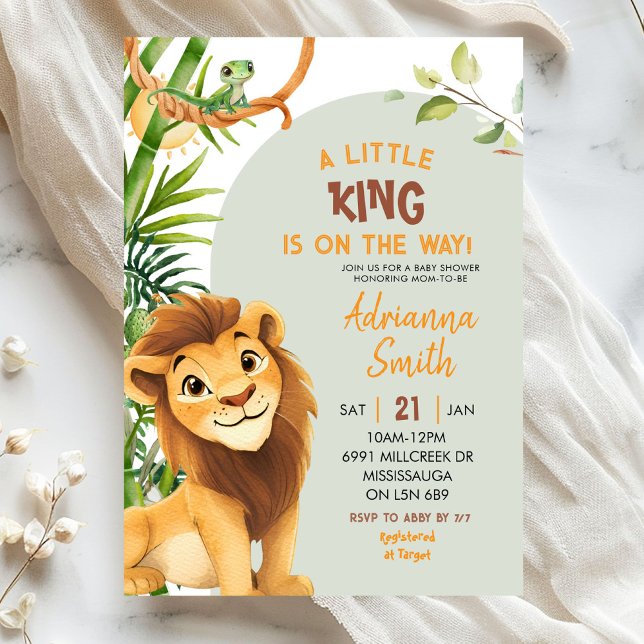 Convite Green Lion Little King On The Way Baby Shower (Criador carregado)