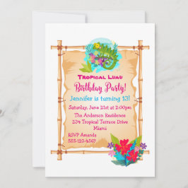 Convite Green Lizard Tropical Luau Birthday Invite