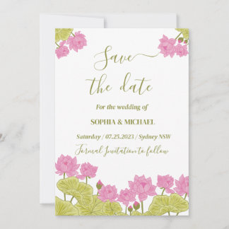 Convite Green Lotus Lily Flowers, data de salvamento da Ín