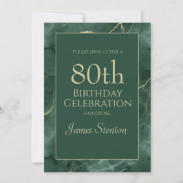 Convite Green Marble 80th Birthday