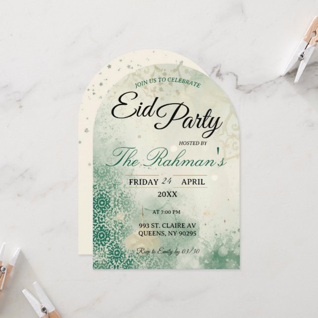 Convite Green Minimalist elegant Eid Party Invitation Card (Frente/Verso In Situ)