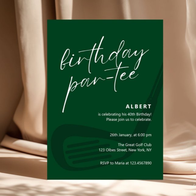 Convite Green Minimalist Golf Birthday Partee (golf cart course birthday party, greens clubs golfer celebration fun, invitation for him congratulat)
