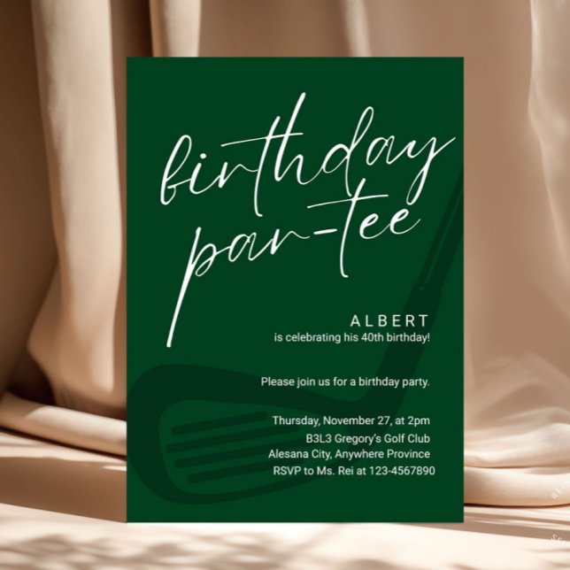 Convite Green Minimalist Men Golf Birthday Par-Tee (lets par tee, modern, trendy golf invitation, golf theme birthday, golf invitations, golf birthday p)