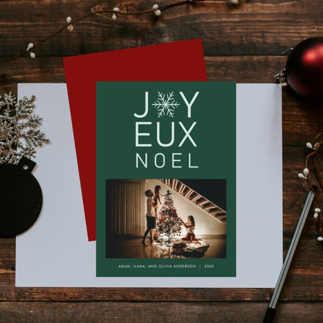 Convite Green Monochrome Joyeux Noel Modern Holiday Card (Criador carregado)