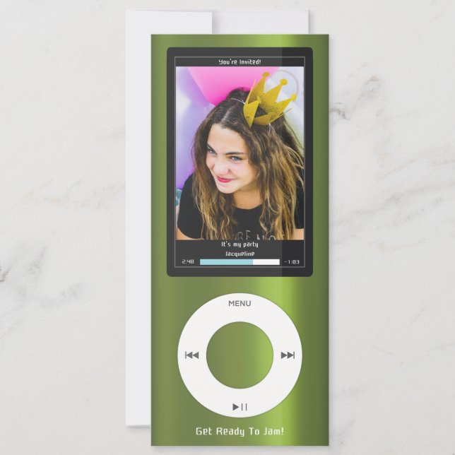 Convite Green MP3 Music Player II Birthday (Frente)