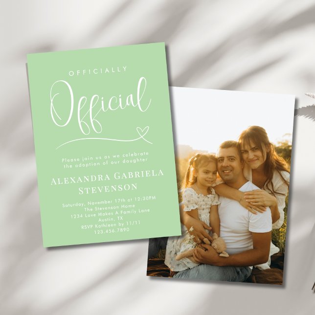 Convite Green Officially Official Adoption Day Party Photo (Criador carregado)