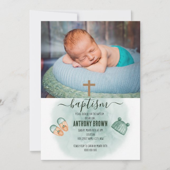 CONVITE GREEN & ORANGE WATERCOLOR BAPTISM (Frente)