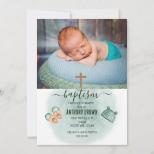 CONVITE GREEN & ORANGE WATERCOLOR BAPTISM