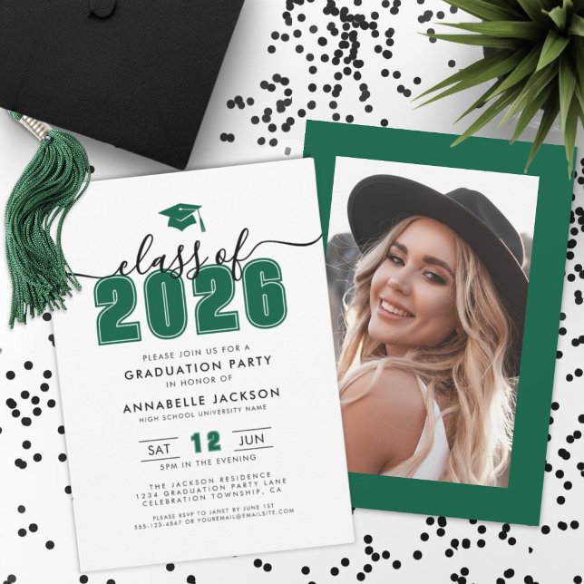 Convite Green Photo Graduation Party (Green Photo Graduation Party Invitation)