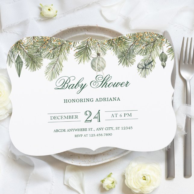 Convite Green pine branch baby shower (Criador carregado)