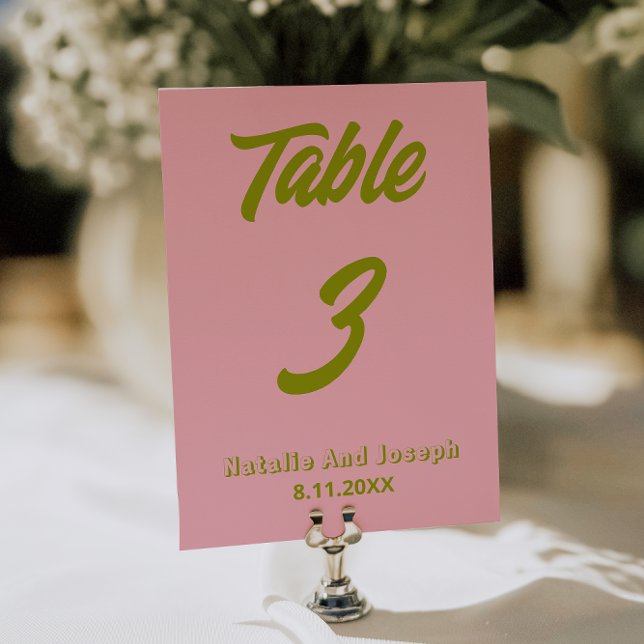 Convite Green Pink Colorful Funky Wedding Table Number     (Criador carregado)