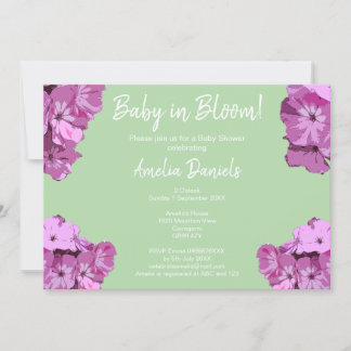 Convite Green & Pink Floral Baby Shower Invitation