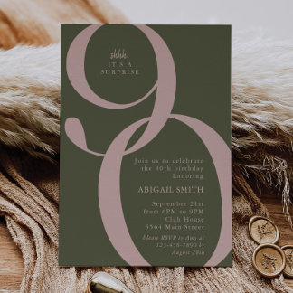 Convite Green Pink Shh It's a Surprise 90th Birthday Party