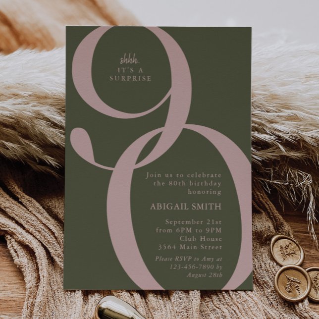 Convite Green Pink Shh It's a Surprise 90th Birthday Party (Criador carregado)