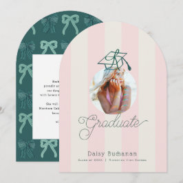 Convite Green Pink Stripes Photo Graduation Announcement