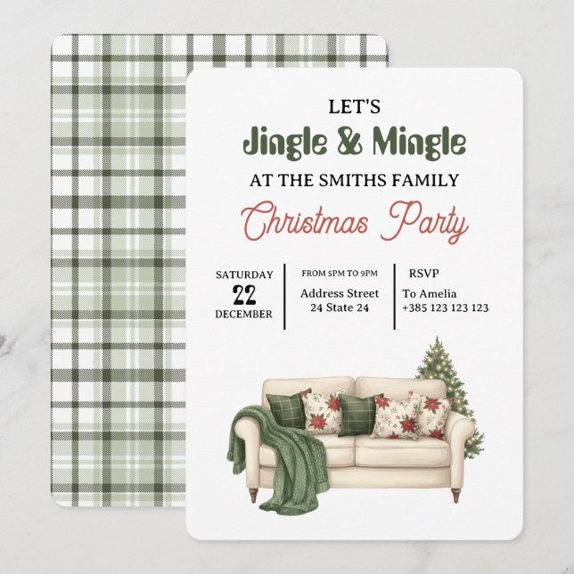 Convite Green Plaid Retro Christmas Party (Frente/Verso)