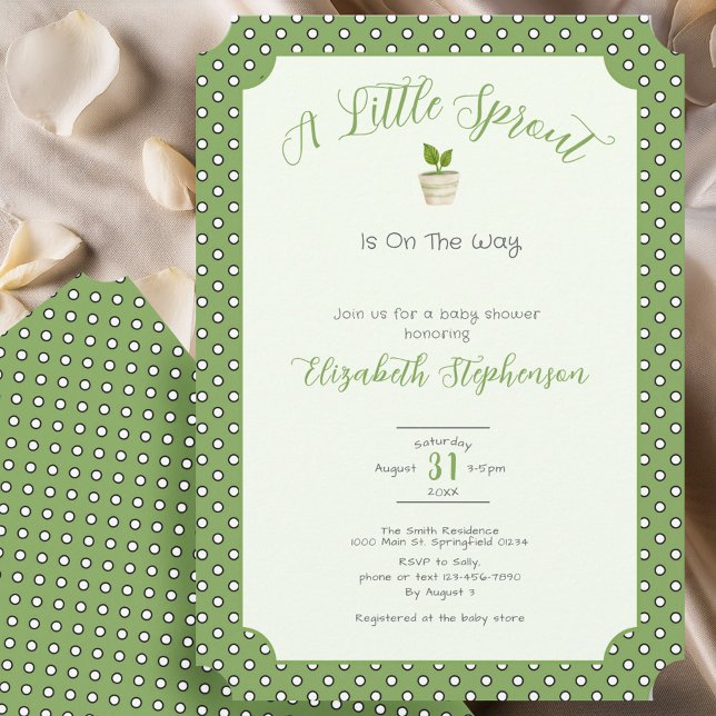 Convite Green Polka Dots Little Sprout Baby Shower (Criador carregado)