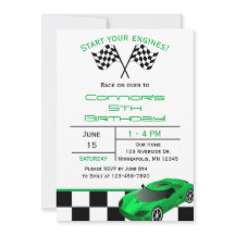 Green Race Car | Custom Kids Birthday Invitation