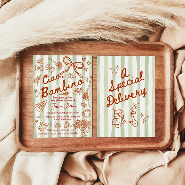 Convite Green Red Ciao Bambino Italian Invitation (Criador carregado)